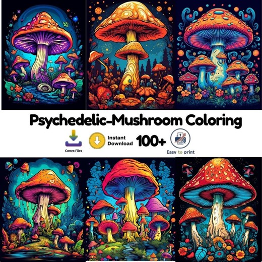 Cozy Coloring Book Bundle, Psychedelic-mushroom, 100+ Pages, Canva Download - Etsy