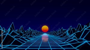 80s computer graphic wireframe landscape animation endless loop