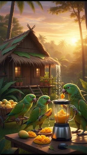 Miniature Mango Shake | Tiny Parrot Makes Giant Fruit Shake |Hyper-Realistic Art 🥭