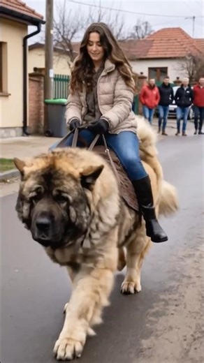She Rides a Giant Dog Like a Horse 😳