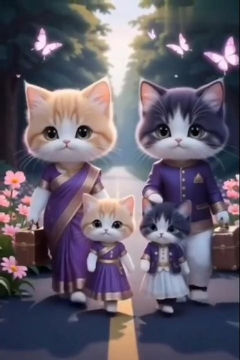 💜🐾 Royal Purple Chibi Cat Family Walk | Ultra Cute 3D Kawaii Animation ✨