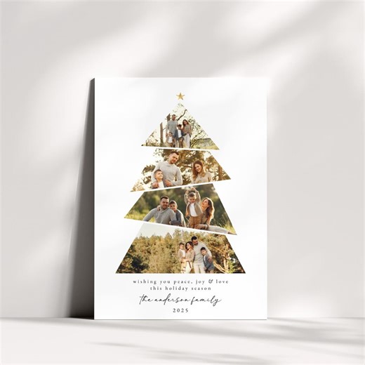 Christmas Tree Photo Card, Printable Holiday Picture Collage Card Template, Instant Download - Etsy