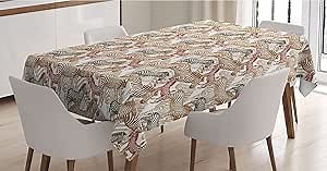 Ambesonne Zebra Tablecloth, Hand Drawn Savannah Animals Abstract Pattern Camouflage, Rectangle Satin Table Cover Accent for Dining Room and Kitchen, 52" X 70", Pale Caramel Green Brown