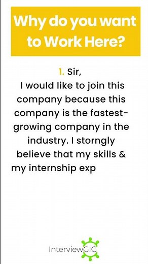 Interview Question 1: Why Do You Want To Work Here? - Best Sample Answers for freshers #shorts
