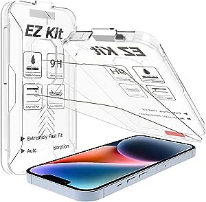 MOBDIK Tempered Glass Screen Protector Compatible with iPhone 14 & 14 Pro (6.1 inch, 2022), iPhone 13 & 13 Pro (6.1 inch, 2021), [9H Hardness] [EZ Kit] [Automatic Alignment] [Compatible with Face ID] - 2 Pack