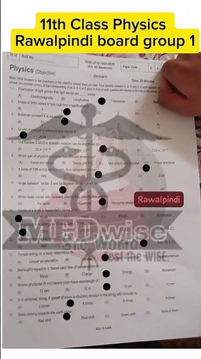 11th Class physics Rawalpindi board group 1 solved mcqs 2025 1st year physics paper group 1