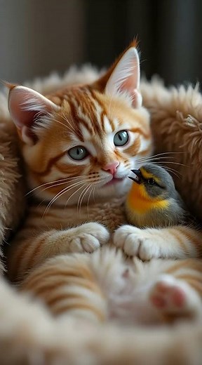 🐱🐦 Cute Cat & Bird Friends!