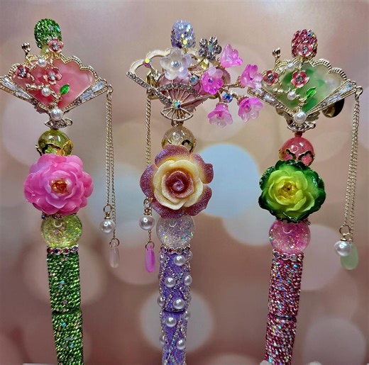 Floral Oriental Fan Beaded Pen, Rhinestone Decorative Writing Pen - Etsy