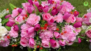 FLOWERIA Sympathy Flowers Cemetery Saddles for Headstones Artificial Tulips Roses Silk Flowers for Cemetery Grave Decoration