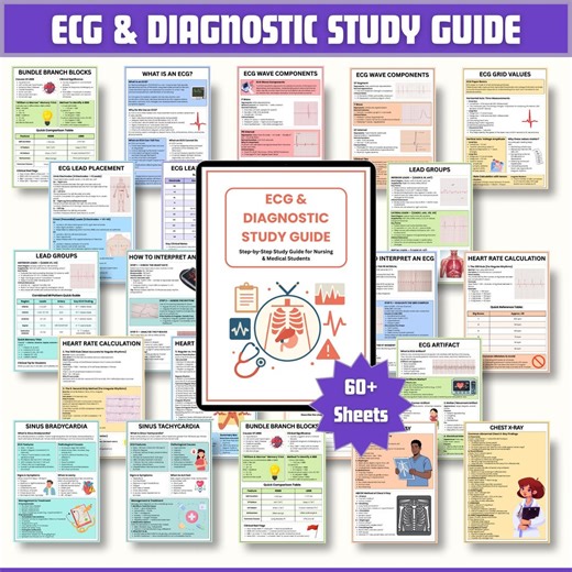 ECG & Diagnostic Imaging Study Guide | 60  Printable Sheets | ECG Interpretation, Ct Mri X-ray Notes | Nursing Medical Students-ipad Notes - Etsy
