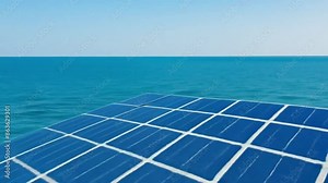 Solar panels on a floating platform in the ocean, Solar cell, innovative solar solutions