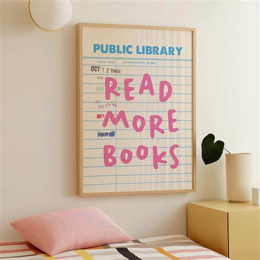 Read More Books Print, Digital Art Download, Cute Library Decor, Trendy Reading Poster, Book Lover Wall Art, Library Card Art - Etsy