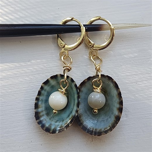 Limpet Shell & Mother of Pearl 14K Gold Filled Dangle Earrings - Etsy