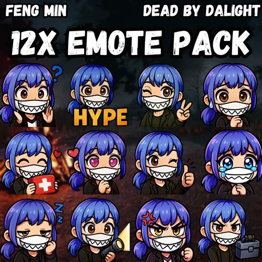 Chibi Feng Min Emote Pack | Gamer Reaction Icons for Twitch & Discord | DBD Stream Assets | Cute Horror Emoji Set - Etsy