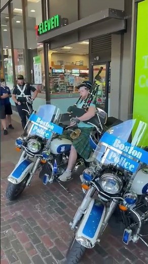 Scottish Piper Playing Bagpipes on a Police Motorcycle in Boston | FIFA WORLD CUP Magic