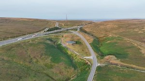 Aerial view of Junction 22 on the M62 motorway, West Yorkshire, UK