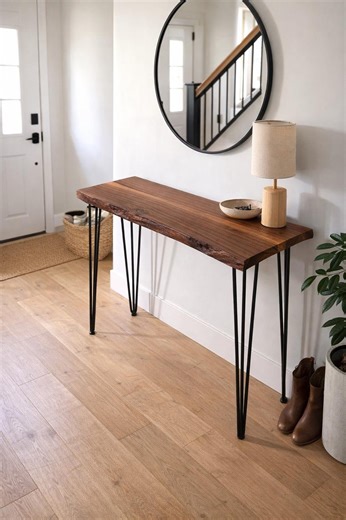 Live Edge Walnut Entryway Table – Handcrafted Scandinavian Rustic Console - Etsy