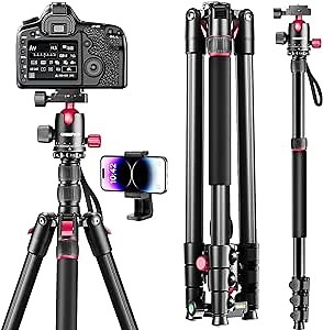 CAMBOFOTO 80"-Professional-DSLR-Camera-Tripod, SLR Ball Head Aluminum Photography Tri pod & Monopod with Carry Bag Compatible with Canon/Nikon/Binoculars/Telescope (Weight 3.6 Lbs, 33Lbs Load)