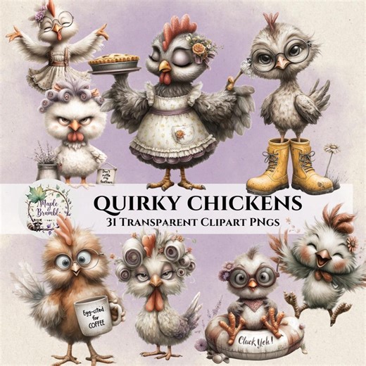 Quirky Chicken Cartoon Clipart Bundle | Farmhouse PNG Graphics (digital Download) - Etsy