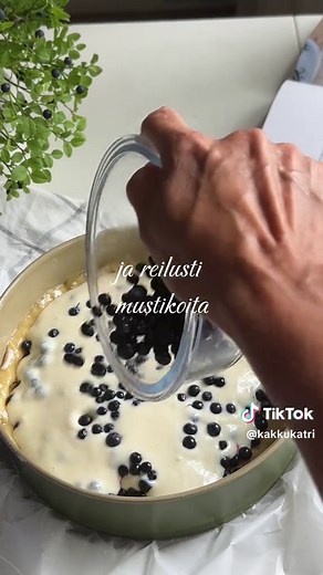 Mikä on sun lempimarja leivonnassa? Mustikka vai joku muu? Kommentoi 👇 🫐Kesän ihanin mustikkarahkapiirakka valmistuu helposti 🫐Voit tehdä piirakan irtopohjavuokaan, jonka pohjalle on pingotettu leivinpaperi, tai käyttää perinteistä piirakkavuokaa. 🫐Pohja 125 g sulatettua voita 1 dl sokeria 1 kananmuna 2,5 dl vehnäjauhoja 1 dl perunajauhoja 1 tl leivinjauhetta Sekoita sulatettu voi, sokeri ja kananmuna kunnolla sekaisin. Lisää keskenään sekoitetut kuivat aineet ja sekoita tasaiseksi taikinaks