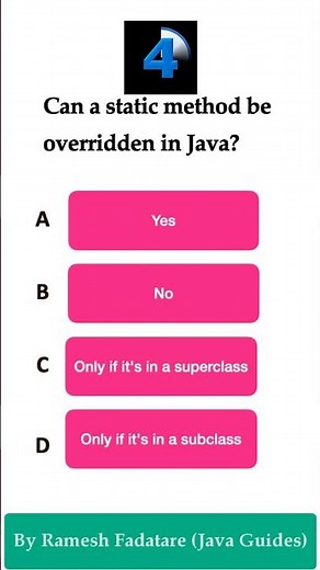Java Quiz 43 - Can a static method overridden in Java? #java #quiz #javaquiz