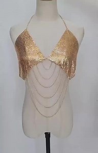 2023New Rhinestone Decor Chain Linked Halter  Bralette Body Bra Chain Camis Top