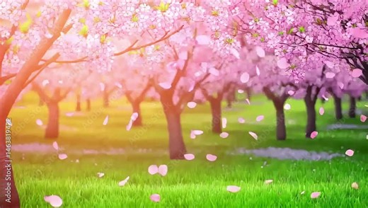 Beautiful Cherry Blossom Petals Falling Down From The Tree 4k HD Video vídeo do Stock
