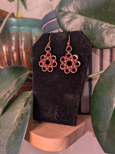 Copper Japanese Flower Chainmaille Earrings - Etsy