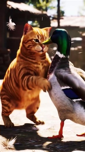 Cat & duck flighting #shots #shortsfeed #shortsvideo
