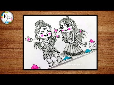 How To Draw ShivParvati HoliDrawing StepByStep forbeginners|EasyHoli ShivParvati HoliCuteArtTutorial