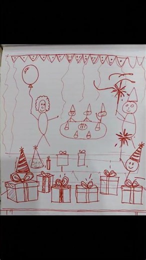Birthday Party Drawing Easy | Kids Birthday Scene Drawing | Easy Drawing for Beginners #shorts