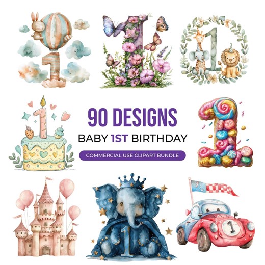 Baby First Birthday Clipart Bundle, 1st Birthday Party Graphics, Cute Baby Birthday Clipart, First Birthday Decorations, Kids Party PNG - Etsy