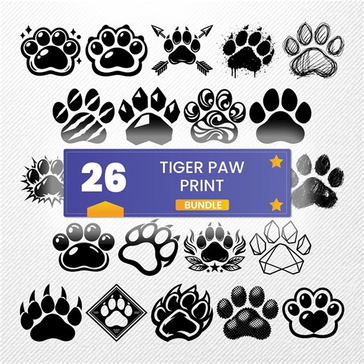 Tiger Paw Print SVG Bundle | 26 Clipart Illustrations | PNG Eps Dxf PDF Vector Graphics | Commercial Use - Etsy