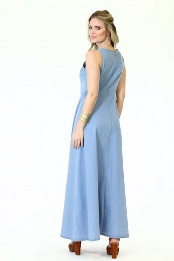 Vestido longo jeans com botões - Quintess | Posthaus