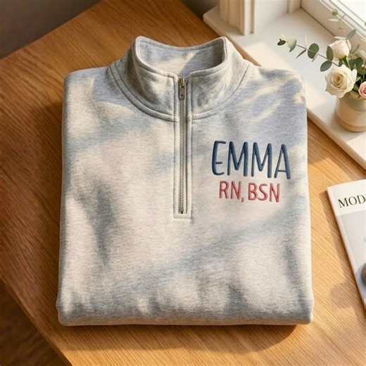 Embroidered Custom Nurse RN Quarter Zip Sweatshirt: Nurse Gift, Sweatshirt, Labor & Delivery, Custom Credentials, Monogram Nurse Gift - Etsy