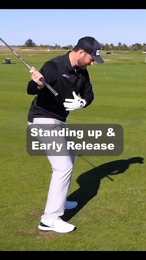 If you feel like you stand up and throw you now all of a sudden my arms are doing something totally different than my shoulders. I’m not at the same angle, so I’m losing tons of speed and then also release too early. Well, if I think of that release point out there and a tilt my shoulders now all of a sudden, that’s a great position. You see that right arm still slightly bent at contact, really good, slight shuffling hitting down on this golf ball and then everything releases there. That’s my th