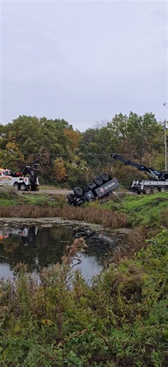 537K views · 2.6K reactions | Firehouse Towing recovery of the Mission BBQ truck that rolled over on Hwy W (Fox River Rd) ***as of 5pm, the vehicle has been removed from the ditch, roadway still closed. | Kenosha County Scanner | Facebook
