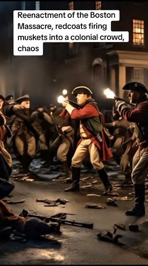 Reenactment of the Boston Massacre, redcoats firing muskets into a colonial crowd, chaos #shorts