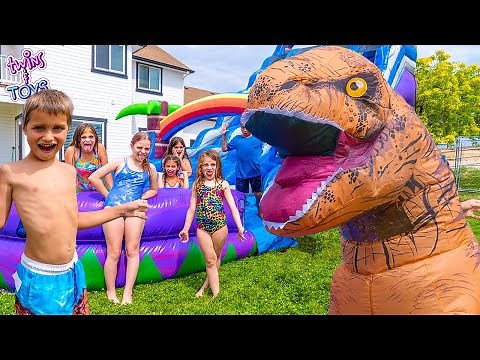 T-Rex SCARES Kids at Giant Water Slide!