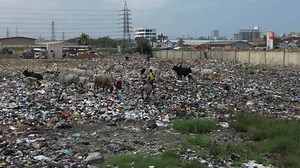 Ghana, Accra, 10,16,24 AGBOGBLOSHIE man Dworkin the largest landfill illegal dump in Africa for electronic and plastic waste . High environmental toxic pollution area , climate change warming