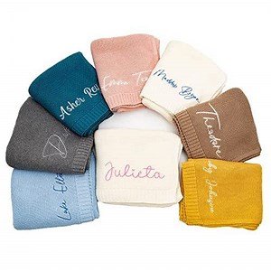 Personalized Baby Blanket - Custom Knit with Embroidery, Monogrammed Baby Name Blanket | Perfect for Baby Showers, Stroller & Car Seat | Gift Idea