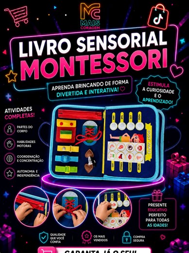 🧠✨ Seu filho aprende brincando! O Livro Sensorial Montessori é perfeito para estimular a coordenação motora, concentração e autonomia das crianças de forma divertida e educativa. ✅ Desenvolve habilidades motoras ✅ Estimula o raciocínio e a curiosidade ✅ Material seguro e resistente ✅ Ideal para aprender cores, partes do corpo e coordenação Perfeito para manter os pequenos longe das telas enquanto aprendem de verdade. 🎁 Ótima opção de presente educativo 🔥 Aproveite antes que acabe! 👉 Clique n