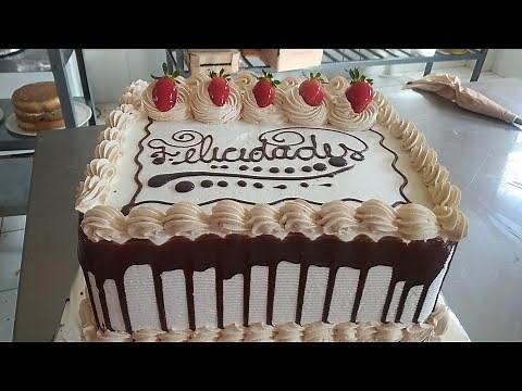 Como decorar un pastel cuadrado con chocolate y frutas super facil