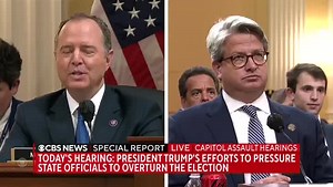 Rep. Adam Schiff: "What was it like to compete with a president who had the biggest bully pulpit in the world to push out these false claims?" Georgia election official Gabriel Sterling: "For lack of a better word, it was frustrating...Like a shovel trying to empty the ocean" https://cbsn.ws/3Oynt8j | CBS News