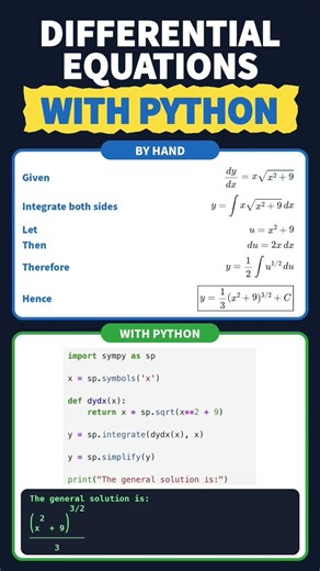How to solve differential equations with SymPy #maths #python #sympy #differentialequationsclass12