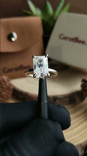 💛 3 Carat Radiant Cut Hidden Halo Moissanite Engagement Ring in 14k Yellow Gold