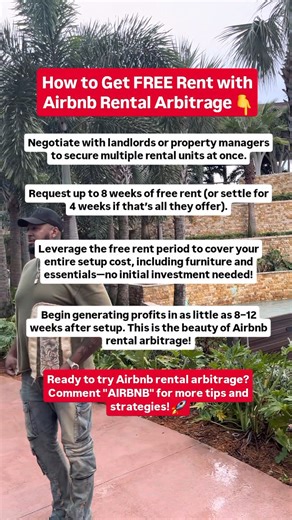 Want to start an Airbnb business with little to no money? 💸 Use this rental arbitrage strategy to negotiate free rent, set up your units, and start earning within weeks! 🏡 No property ownership. No huge startup cost. Just smart moves. 💪 #AirbnbRentalArbitrage #FreeRent #AirbnbBusiness #PassiveIncome #RentalIncome #FinancialFreedom #AirbnbHustle #ShortTermRentals #PropertyInvesting #RealEstateTips | Jerrell Dinkins