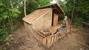 Beautiful Girl Building Survival Log Cabin Bushcraft Shelter In wild | Bushcraft Skills