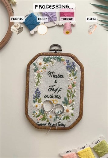 How I make my wedding hoop 😊 #handembroidery #handmade #embroidery #weddinggift #hoop #handmadegift #weddinghoop