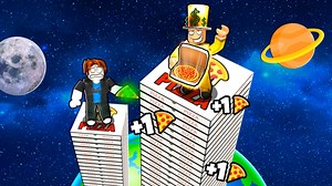 【披萨模拟器】我做出了神级披萨 并且把它叠到了太空那么高_ROBLOX_实况解说